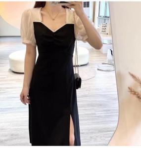 2021新品 领口钉珠连衣裙,女装连衣裙,小车家