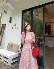 现货，粉色花连衣裙，女装连衣裙，dznkb