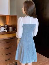 【现货】春夏新款设计感蝴蝶结系带牛仔拼接连衣裙，女装连衣裙，妍舞飞扬