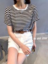 夏季新款人造丝条纹小衫，女装，你别走