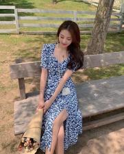 2021两色开叉连衣裙，女装连衣裙，小车家
