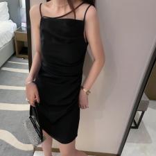 现货！欧美个性褶皱显瘦吊带裙连衣裙，女装背心吊带，HuHu