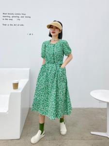 韩版碎花口袋连衣裙,女装连衣裙,玩美