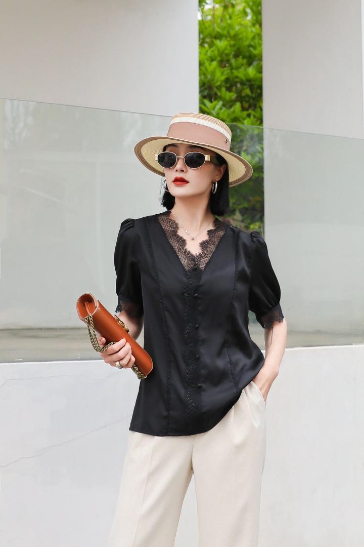 蕾丝V领上衣M—XL，女装，哥卓