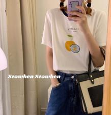 【现货】5868牛油果撞色领条圆领短袖tee，女装，Seawhen海维恩