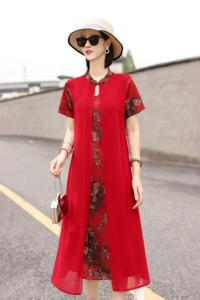 假两件真丝缎连衣裙,女装连衣裙,澳洛菲