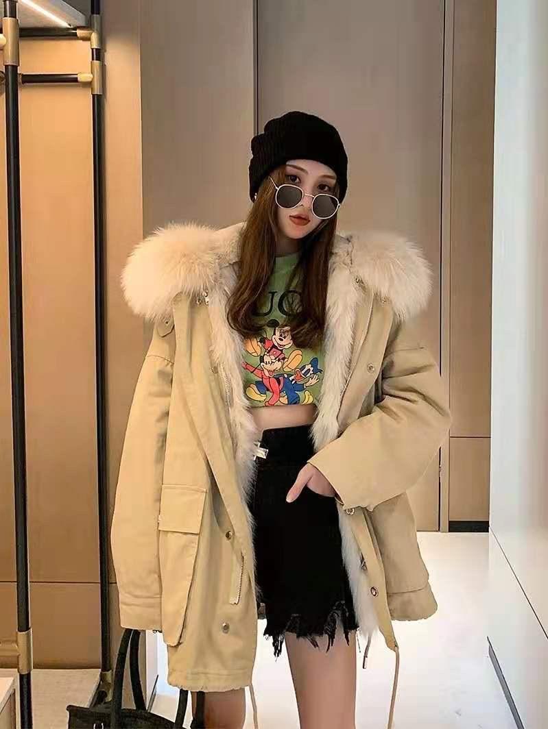 ZHG8135新款时尚女狐狸毛皮草外套獭兔毛内胆貉子毛领,女装皮草,L·H·X