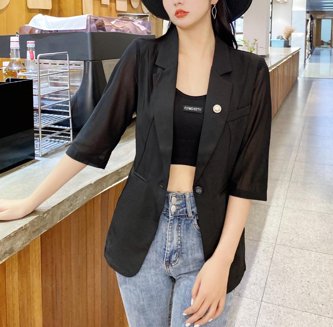 现货夏季纱拼接防晒西服，女装，韩衫衣社