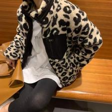 DG836潮牌豹纹立领仿羊羔毛外套，女装，L·H·X