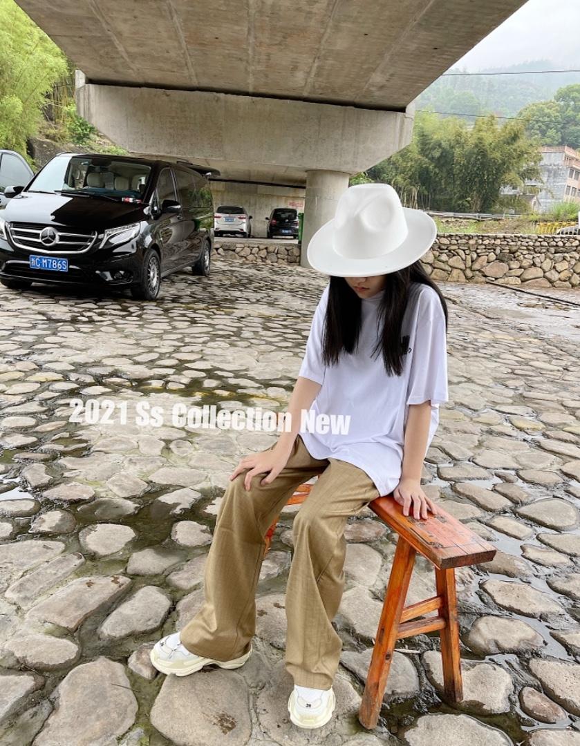 字幕破口Ｔ多色竖条子高腰拖地裤，女装，G
