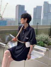 AX9606夏季新款气质2021宽松刺绣大版POLO领纯色连，女装，L·H·X