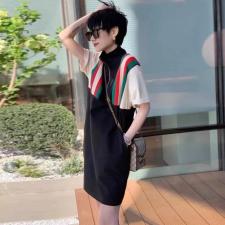 DG885欧洲站夏装女2021新款欧货潮牌宽松撞色休闲T恤裙，女装T恤，L·H·X