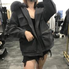 ZHG8111欧货大口袋真狐狸毛领可拆卸獭兔内胆保暖皮草派克，女装皮草，L·H·X