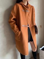 SLQ071洋气连帽双皮扣百分百全羊毛大衣，女装，L·H·X