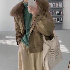 DG835韩范真狐狸毛领内搭防獭兔毛保暖派克服，女装，L·H·X