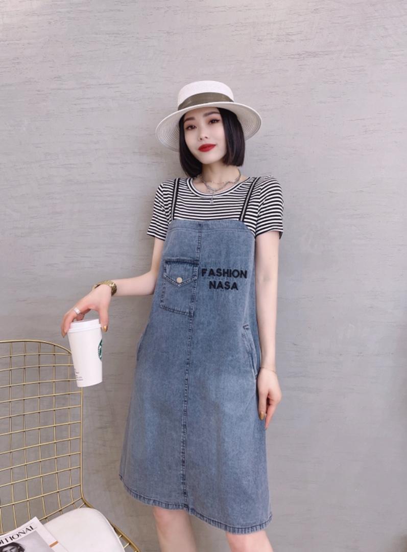 假两件套牛仔连衣裙，女装连衣裙，依伊贝诺