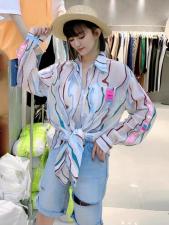 DG883韩东大门撞色竖条纹拼织带宽松减龄天丝长袖防晒开衫，女装，L·H·X