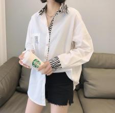 春装新款斑马纹拼接衬衫，女装衬衫，东东秀