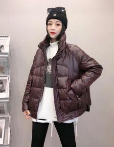 DG832潮牌亮皮立领不规则车线保暖羽绒服,女装羽绒服,L·H·X