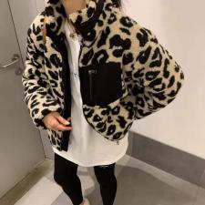DG836潮牌豹纹立领仿羊羔毛外套，女装，L·H·X