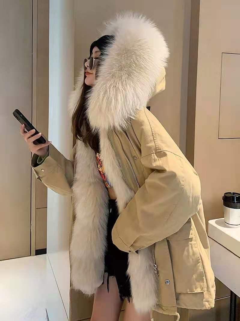 ZHG8135新款时尚女狐狸毛皮草外套獭兔毛内胆貉子毛领,女装皮草,L·H·X