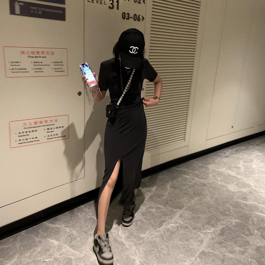 褶皱铜氨开叉裙，女装，XTZ style