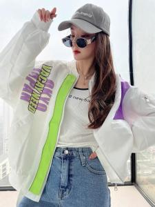ZCL603春季新款潮牌宽松时尚撞色拼接拉链棒球服外套,女装,L·H·X