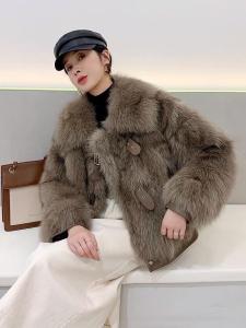 ZAF203同红双排皮扣真狐狸毛皮草外套，女装皮草，L·H·X