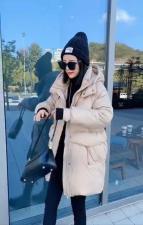 DG852韩版新款抽绳立领连帽百分百羽绒保暖外套，女装，L·H·X