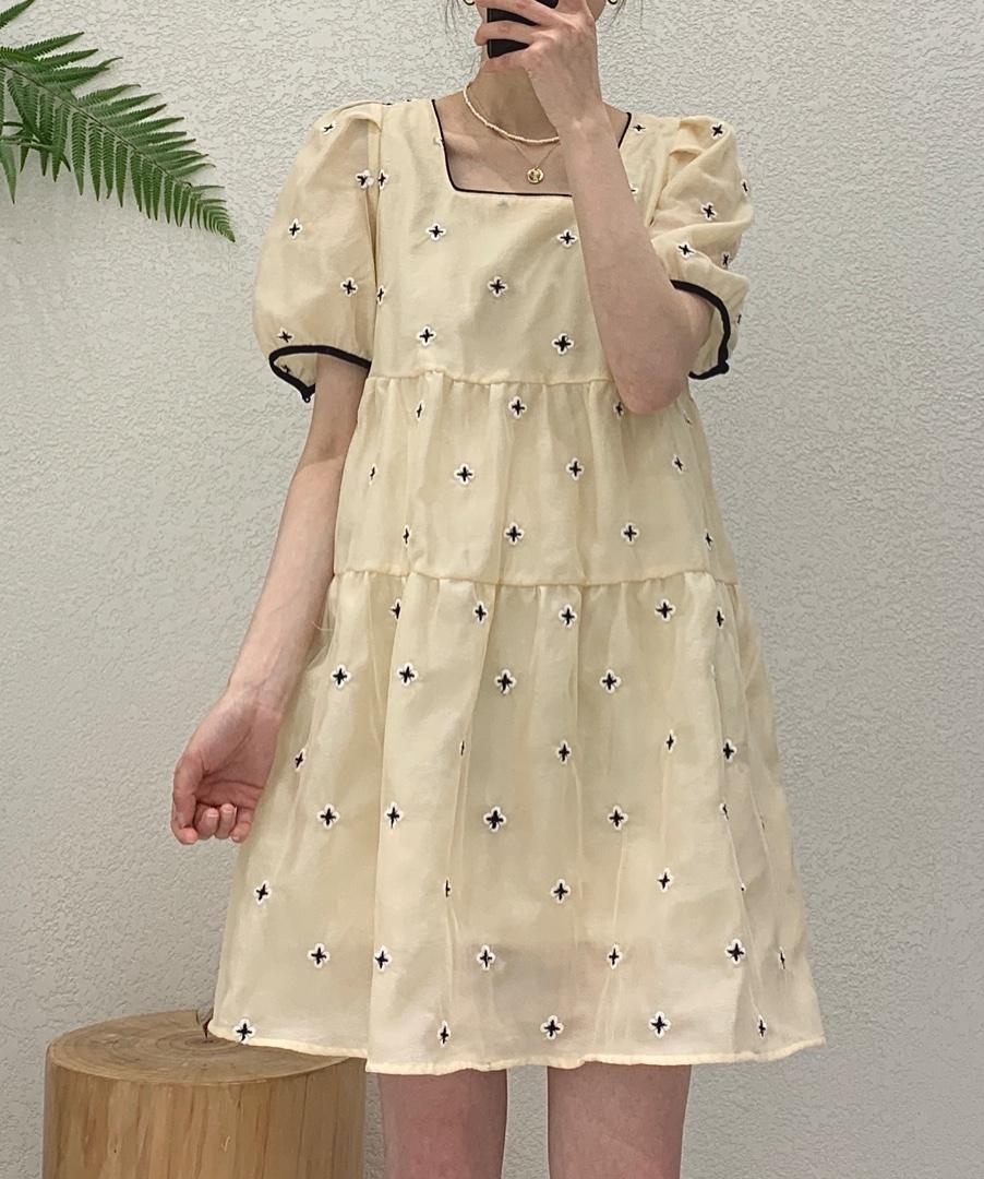 【现货】夏季新款韩版黑边欧纱连衣裙，女装连衣裙，one&two