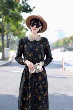 貂绒钻领气质连衣裙含羊毛，女装连衣裙，澳洛菲