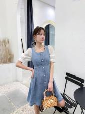 2021年夏季新品水洗牛仔拼接时尚连衣裙，女装连衣裙，圣伊敏