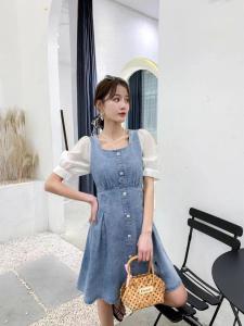 2021年夏季新品 水洗牛仔拼接时尚连衣裙,女装连衣裙,圣伊敏