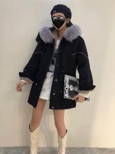 牛仔绣金线派克服，加大毛领,女装,衣生缘