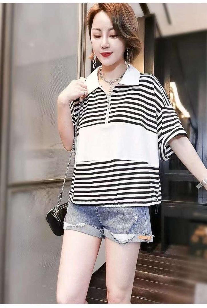 针织小领子条纹拼接，女装，欧奢曼ST