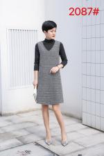 六个扣两件套连衣裙，女装连衣裙，罗兰春天
