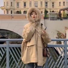 ZCL512韩牌真狐狸毛领内胆仿獭兔毛时尚派克服，女装，L·H·X