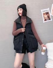 XL9819潮牌大口袋下摆抽绳百分百羽绒马甲，女装马夹，L·H·X