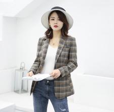 春款新款一粒扣修身复古格子小西装，女装西装，名怡