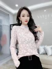 9513#金貂绒蕾丝加衬时尚打底小衫。4色4码，女装，红妞(1F)
