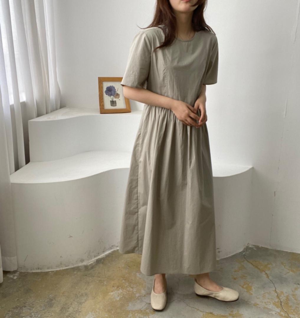 简约风圆领纯色连衣裙，女装连衣裙，土布鱼