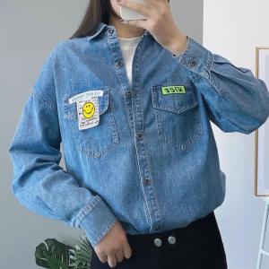2021新款贴标牛仔衬衫,女装衬衫,中广青青