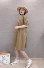 XL9917韩版夏季新款圆领宽松显瘦打褶皱单排扣中长款连衣裙，女装连衣裙，L·H·X