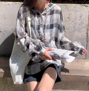 防晒格子衬衫,女装衬衫,荷琦美好