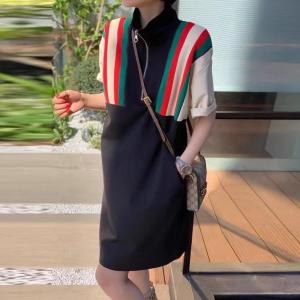 DG885欧洲站夏装女2021新款欧货潮牌宽松撞色休闲T恤裙,女装T恤,L·H·X