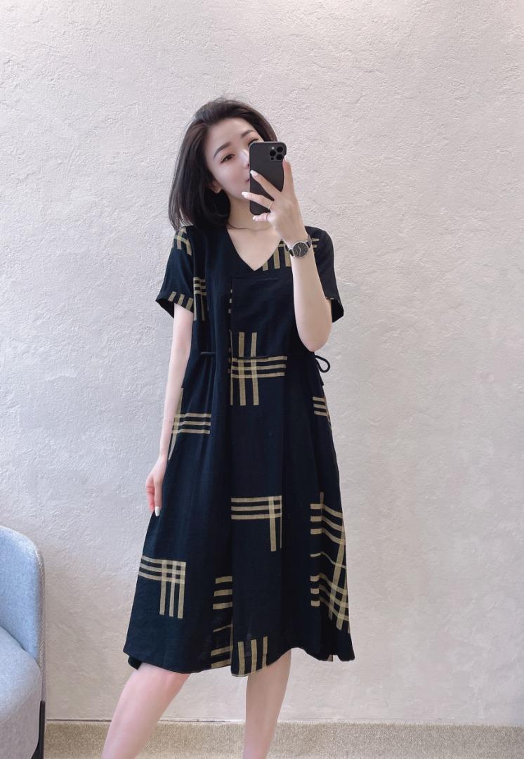 天丝麻连衣裙，女装连衣裙，慕亿