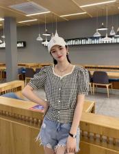 后系带花边领格子上衣，女装，斐伦缇娜