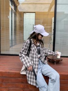 【21ss春一波】格纹通勤西服—（配腰带）XZJZ003,女装,西子季