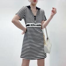 AX9703欧洲站夏装女2021新款欧货休闲宽松条纹织带连衣，女装，L·H·X