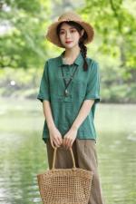 【现货】夏季新款翻领纯亚麻小上衣 拼接款纯亚麻裤子，女装，依鼎衣典